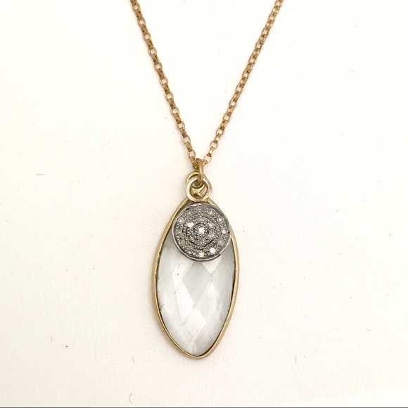 Diamond and Light Green Quartz Charm Necklace